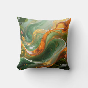 Tropical Emerald Amber Swirl Throw Pillow