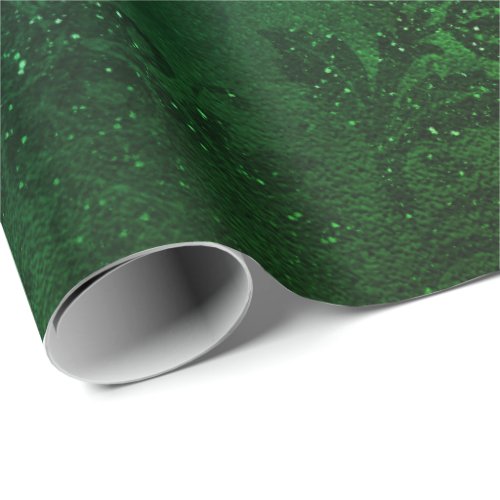 Tropical Emerald Black Floral Metallic Glam Sprark Wrapping Paper