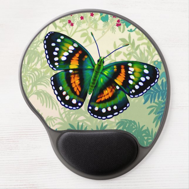 Tropical Emerald Green Butterfly Gel Mousepad (Front)