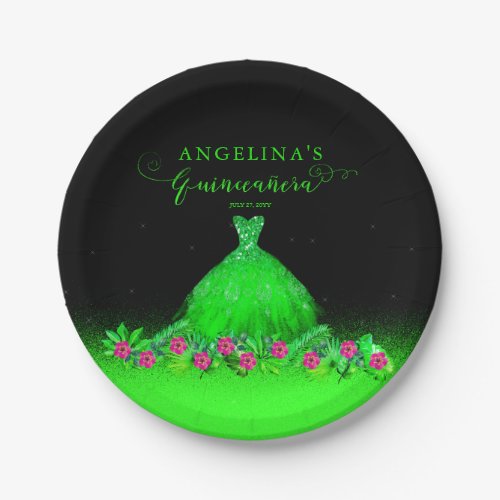 Tropical Emerald Green Spanish Gown Quinceaera Paper Plates