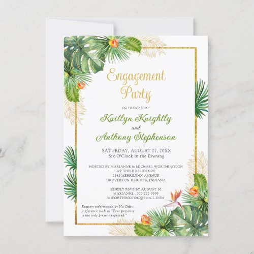Tropical Engagement Party Floral Gold Budget Invitation