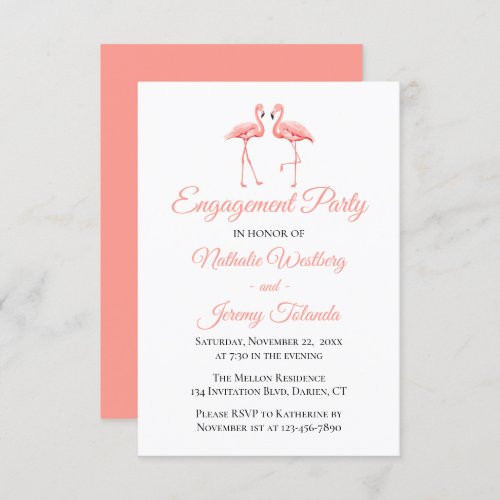 Tropical Engagement Party Pink Flamingo Wedding Invitation