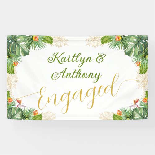 Tropical Engagement Party Watercolor Palm Floral Banner