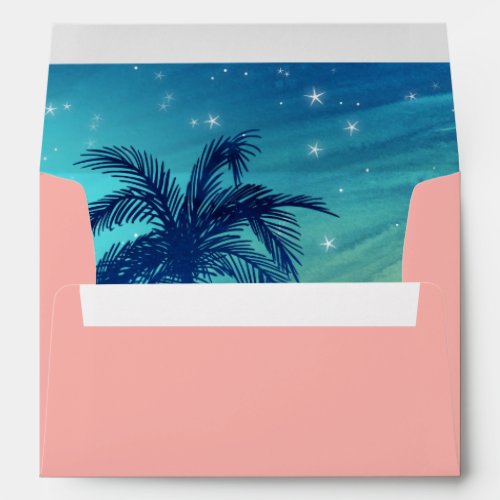 Tropical Envelope Liner Teal Blue Peach Palm Trees