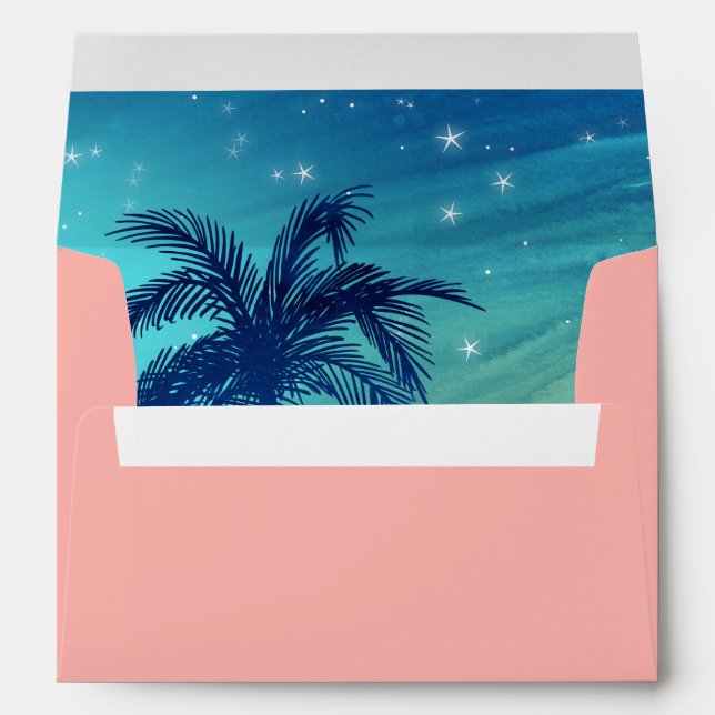 Tropical Envelope Liner Teal Blue Peach Palm Trees (Back (Bottom))