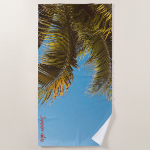 "Tropical Escape Beach Towel - Palm Tree Leaves