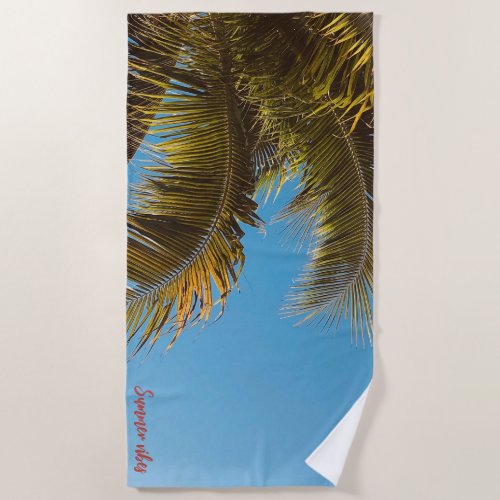Tropical Escape Beach Towel _ Palm Tree Leaves 