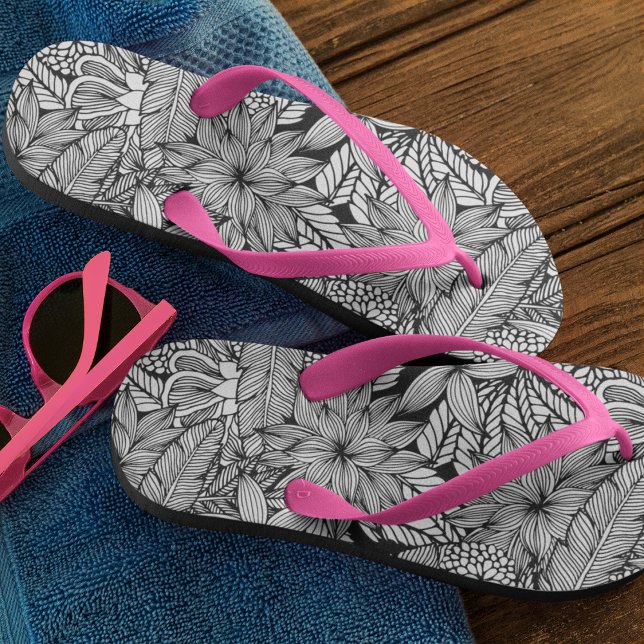 Tropical Escape Black and White Flip Flops (Creator Uploaded)