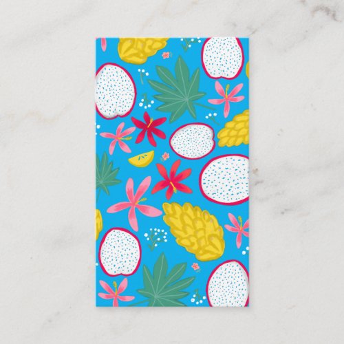 Tropical escape blue dragonfruits and flowers business card