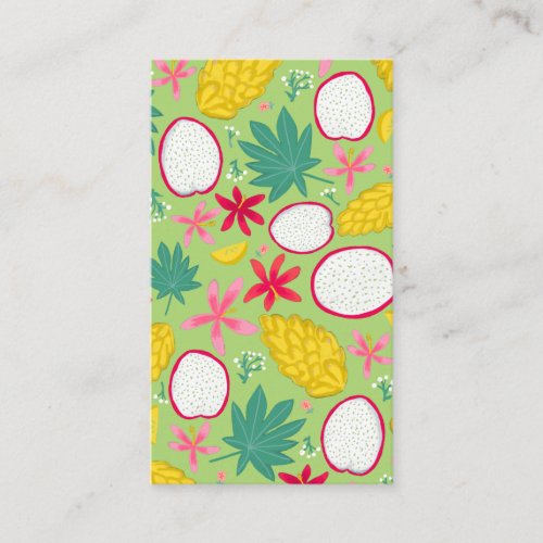 Tropical escape dragonfruits flowers green pink business card