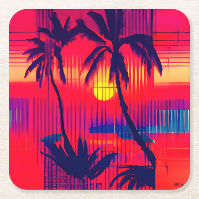 Tropical Escape Fantasy Square Paper Coaster (Front)