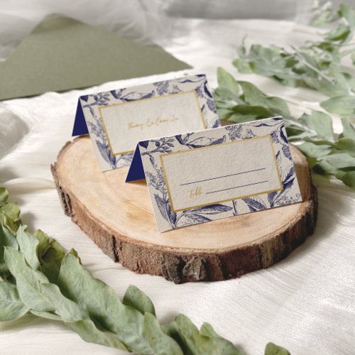 Tropical Essence Blue and Gold Wedding Place Card
