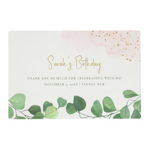 Tropical Eucalyptus Pink Gold Botanical Birthday Placemat