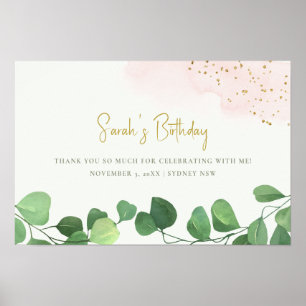 Tropical Eucalyptus Pink Gold Botanical Birthday Poster