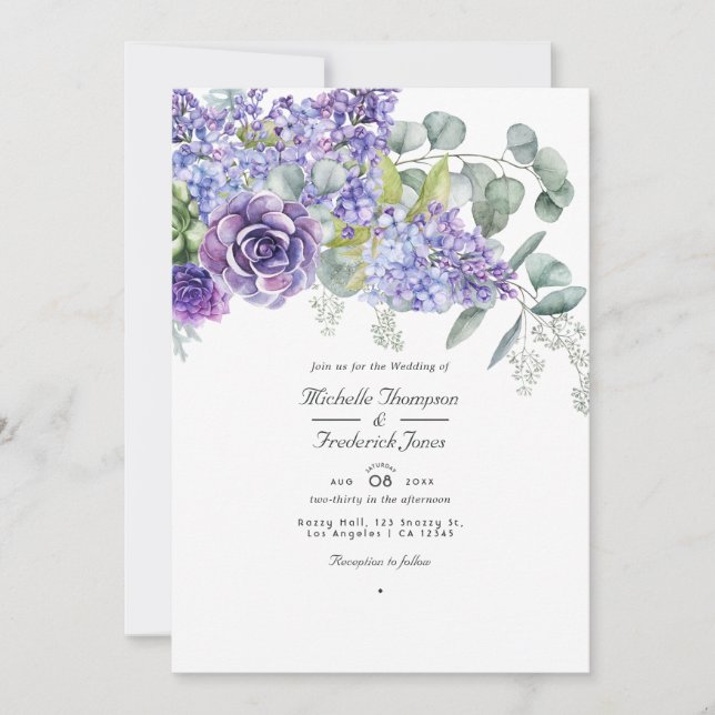 Tropical Eucalyptus Succulents QR Code Wedding Invitation (Front)