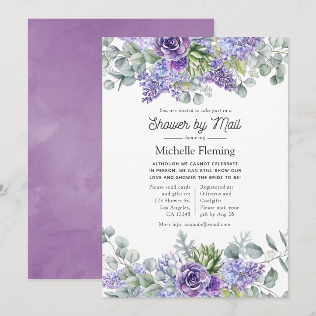 Tropical Eucalyptus Succulents Shower by Mail Invitation (Front/Back)