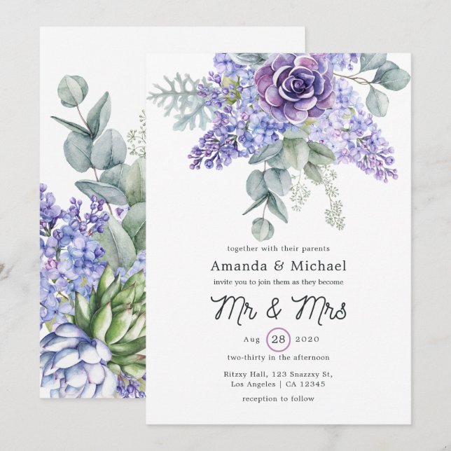 Tropical Eucalyptus Succulents Wedding Invitation (Front/Back)