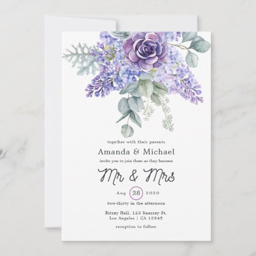 Tropical Eucalyptus Succulents Wedding Invitation | Zazzle