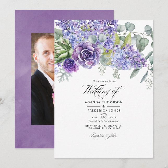 Tropical Eucalyptus Succulents Wedding Photo Invitation (Front/Back)