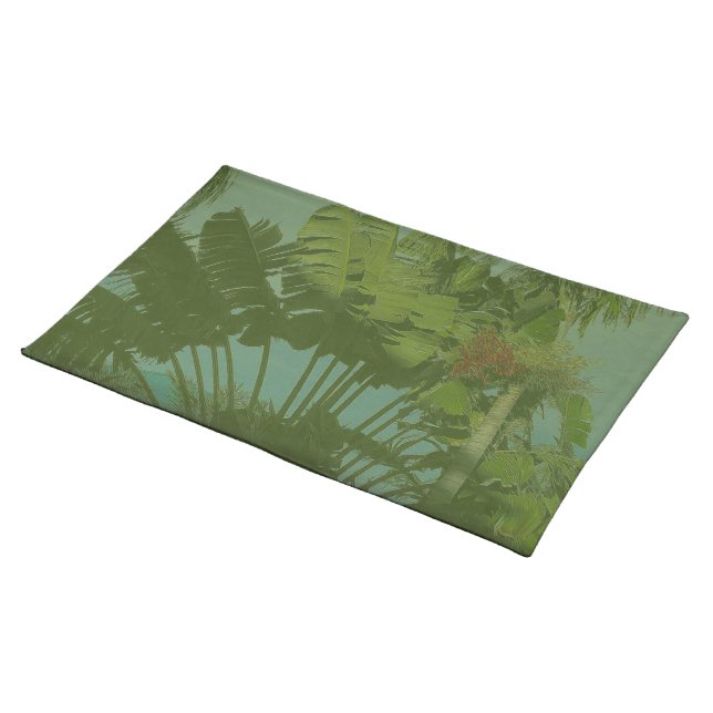 Tropical Evening Greens Cloth Placemat (On Table)