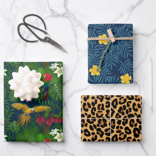 Tropical Exotic Animal Floral Pattern Wrapping Paper Sheets
