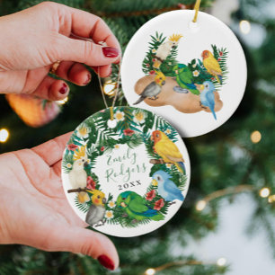 Tropical Exotic baby Wild Parrots Baby Shower Squa Ceramic Ornament