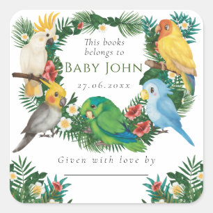 Tropical Exotic baby Wild Parrots Baby Shower Squa Square Sticker