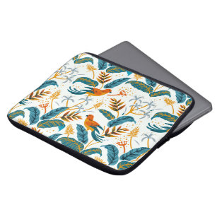 Tropical exotic birds and leaves pattern laptop sleeve