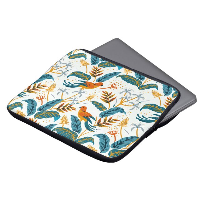 Tropical exotic birds and leaves pattern laptop sleeve (Front Top)
