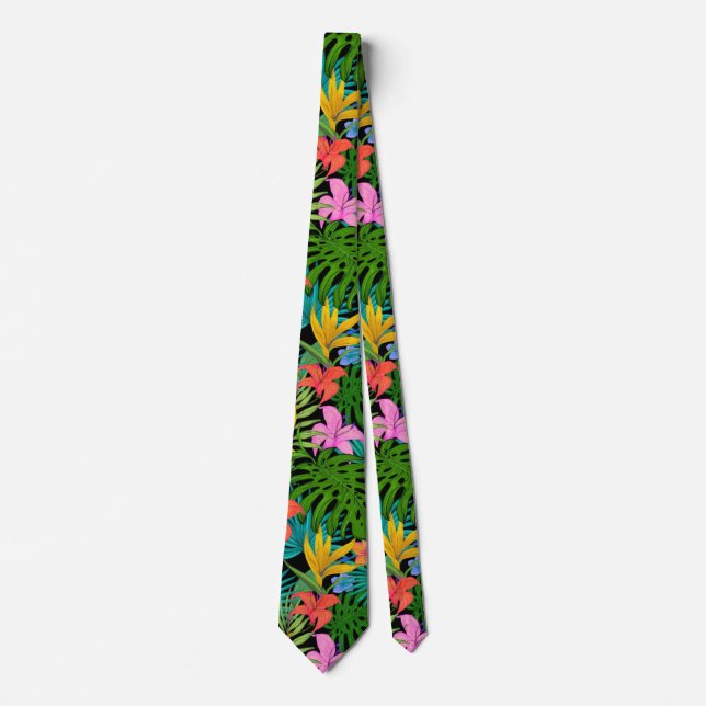 Tropical Exotic Floral Foliage Hawaiian Flowers Neck Tie (Front)