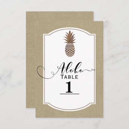 Tropical Exotic Floral Gold Pineapple Table Number