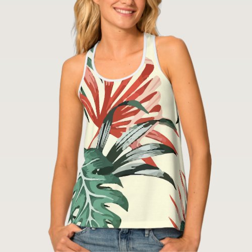 Tropical Exotic Floral Green Red Tank Top