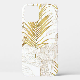 Tropical exotic floral line golden palm leaves and iPhone 12 case