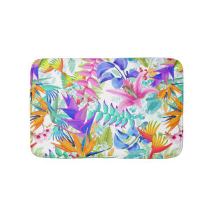 Tropical Exotic Flowers Bathroom Mat