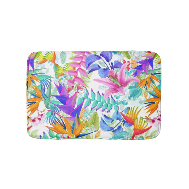 Tropical Exotic Flowers Bathroom Mat (Front)
