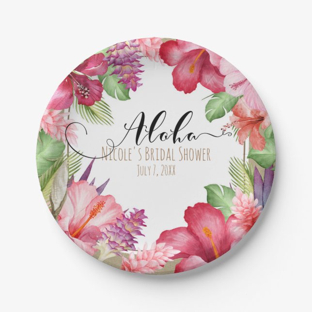 Tropical Exotic Flowers Elegant Hawaiian Aloha Paper Plates (Front)