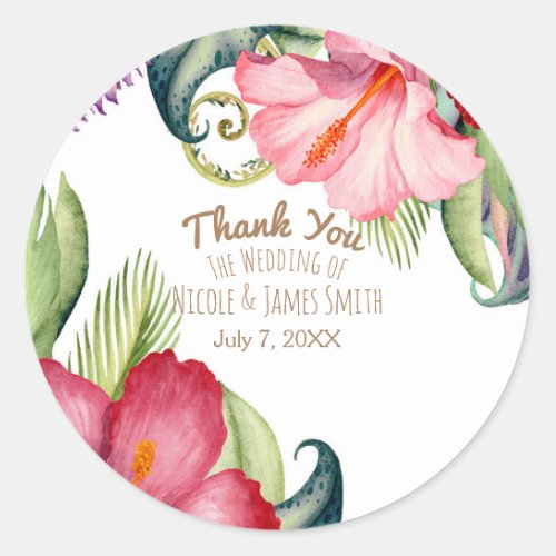 Tropical Exotic Flowers Elegant Hawaiian Floral Classic Round Sticker