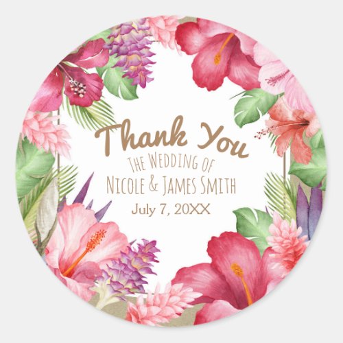 Tropical Exotic Flowers Elegant Hawaiian Floral Classic Round Sticker