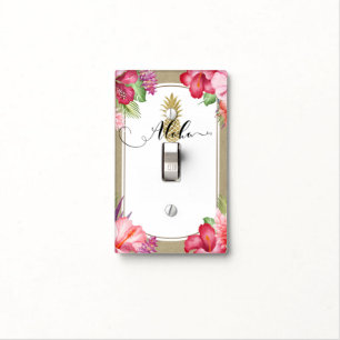 Tropical Exotic Flowers Gold Pineapple Aloha luau Light Switch Cover