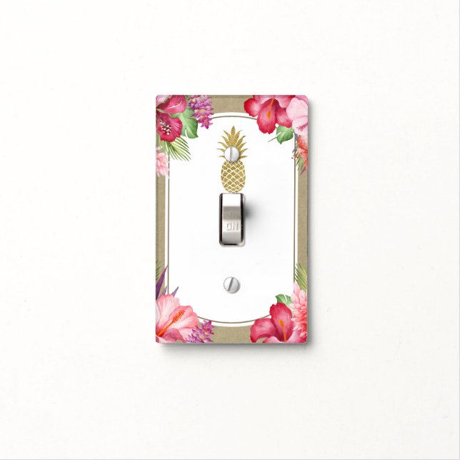 Tropical Exotic Flowers Gold Pineapple Aloha luau Light Switch Cover (In Situ)
