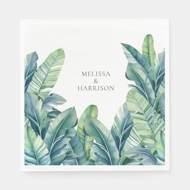 Tropical Exotic Foliage Leaves Wedding Design Napkins (Front)