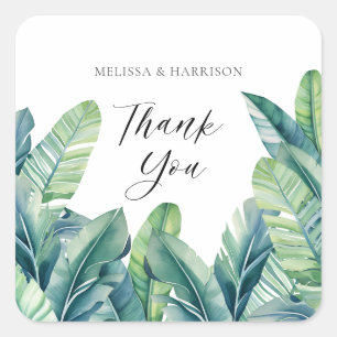 Tropical Exotic Foliage Leaves Wedding Design Square Sticker