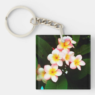 Tropical Exotic Frangipani Flower Keychain
