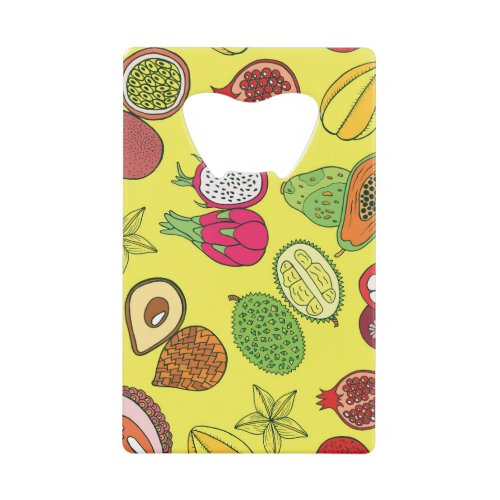 Tropical Exotic Fruits Hand_Drawn Pattern Credit Card Bottle Opener