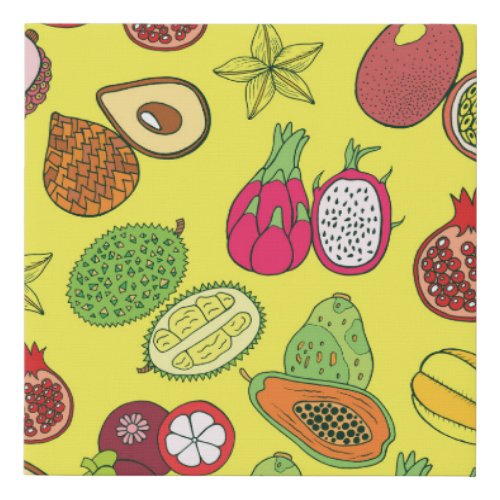 Tropical Exotic Fruits Hand_Drawn Pattern Faux Canvas Print