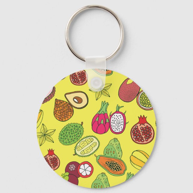 Tropical Exotic Fruits Hand-Drawn Pattern Keychain (Front)
