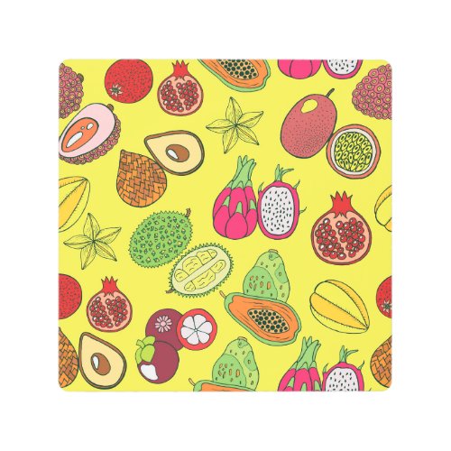 Tropical Exotic Fruits Hand_Drawn Pattern Metal Print