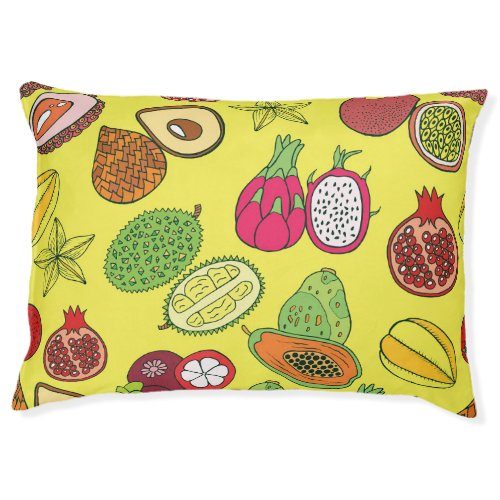 Tropical Exotic Fruits Hand_Drawn Pattern Pet Bed
