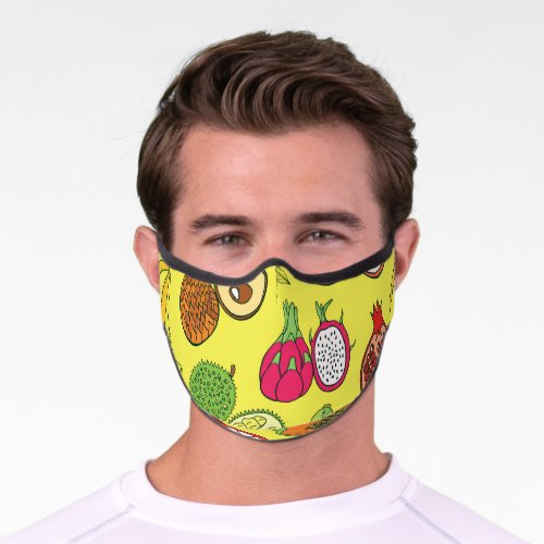 Tropical Exotic Fruits Hand_Drawn Pattern Premium Face Mask