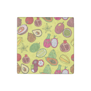 Tropical Exotic Fruits Hand-Drawn Pattern Stone Magnet